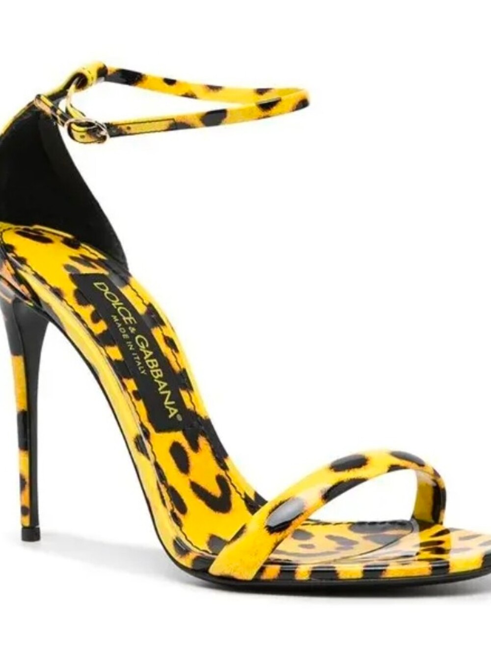 NEW Dolce & Gabbana Yellow and Black Leopard-Print Ankle-Strap Stiletto